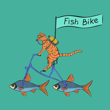 Red cat on a fish bike thumb
