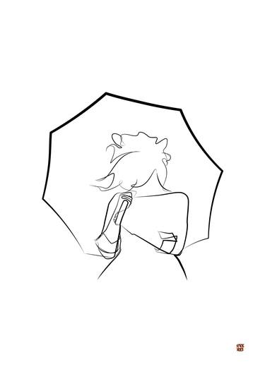 Woman with umbrella in one line thumb