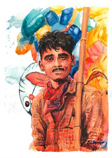 Indian balloon seller. Watercolor on paper thumb