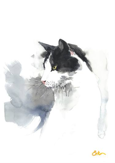 Black and white cat in watercolor thumb