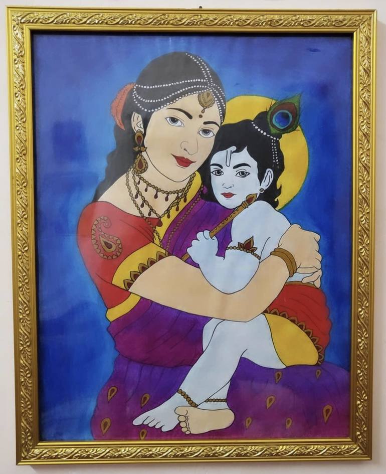 Devaki and Krishna Portrait Drawing by Johnson Thomas | Saatchi Art