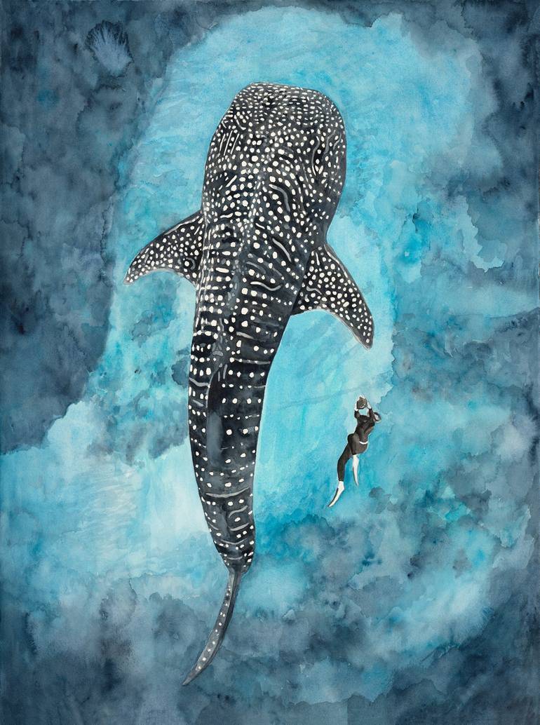 shark, animals, fantasy art, sea, aerial view, artwork, digital