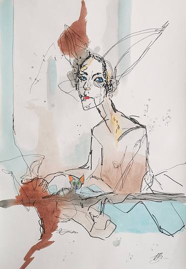 Original Abstract Expressionism Women Drawings by Daheaven art
