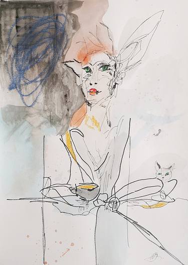 Original Figurative Women Drawings by Daheaven art