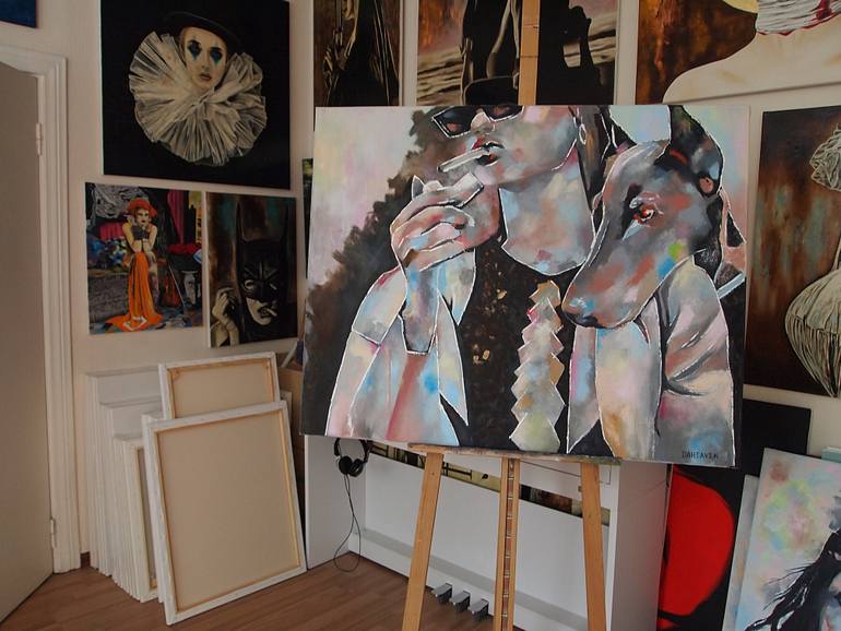Original Figurative Dogs Painting by Daheaven Art
