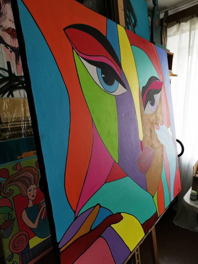 Original Geometric Women Painting by Daheaven Art
