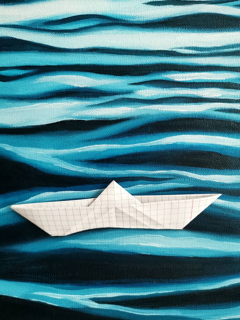 Original Minimalism Seascape Painting by Daheaven Art