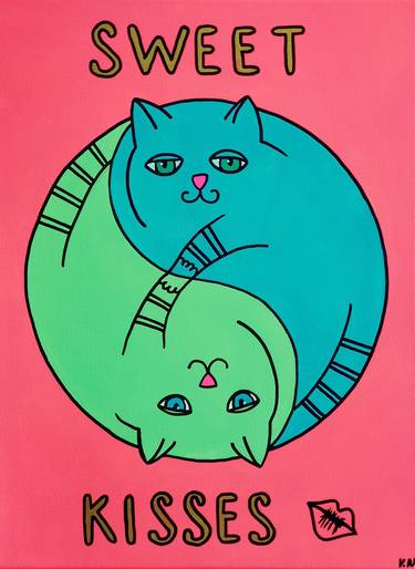 Original Figurative Cats Paintings by Daheaven Art