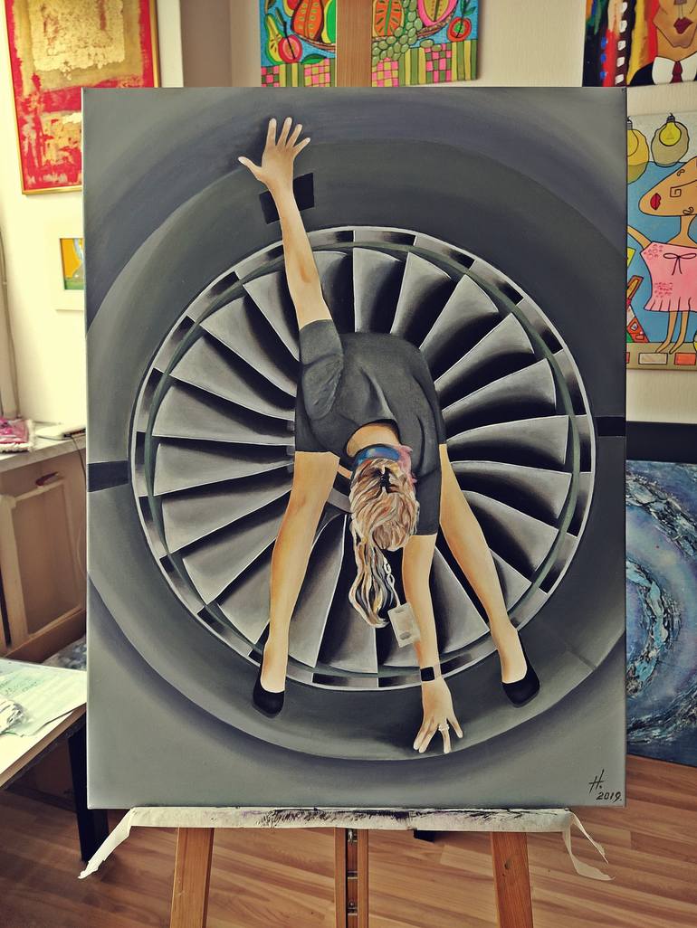 Original Airplane Painting by Daheaven art