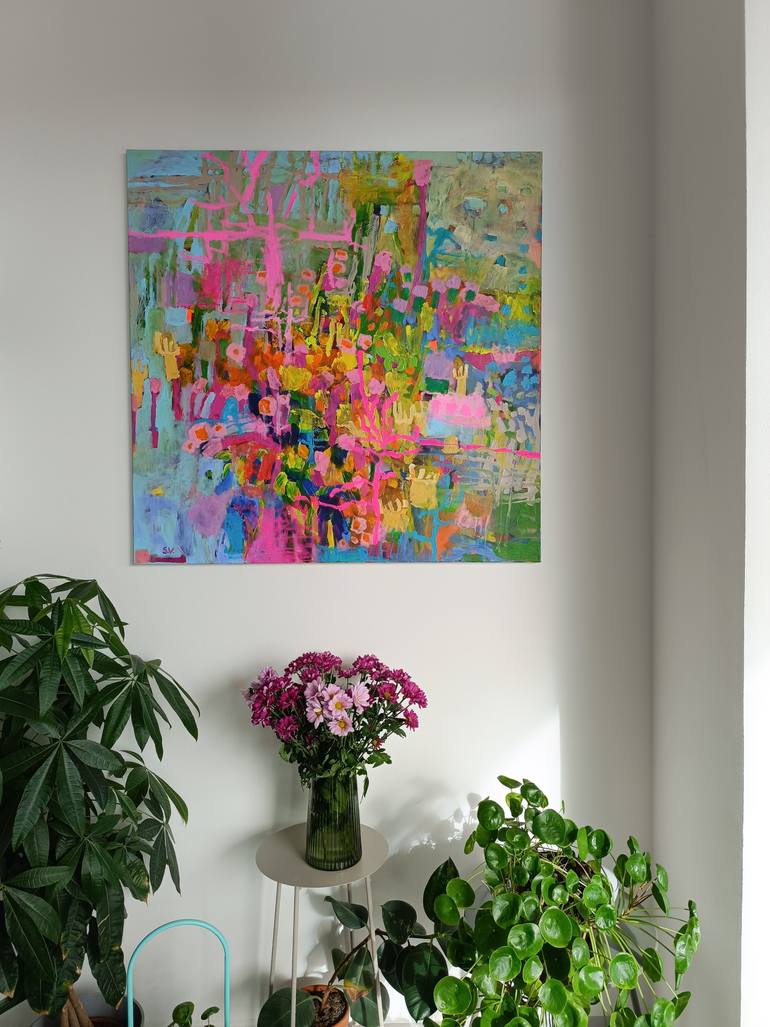 Original Abstract Expressionism Floral Painting by Simona Vojteskova