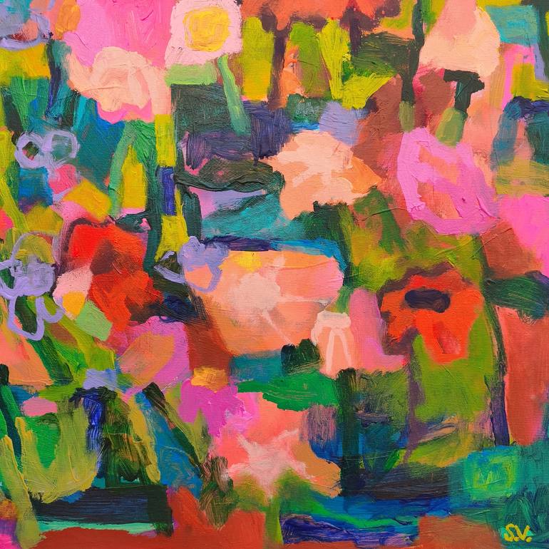 Original Abstract Expressionism Floral Painting by Simona Vojteskova