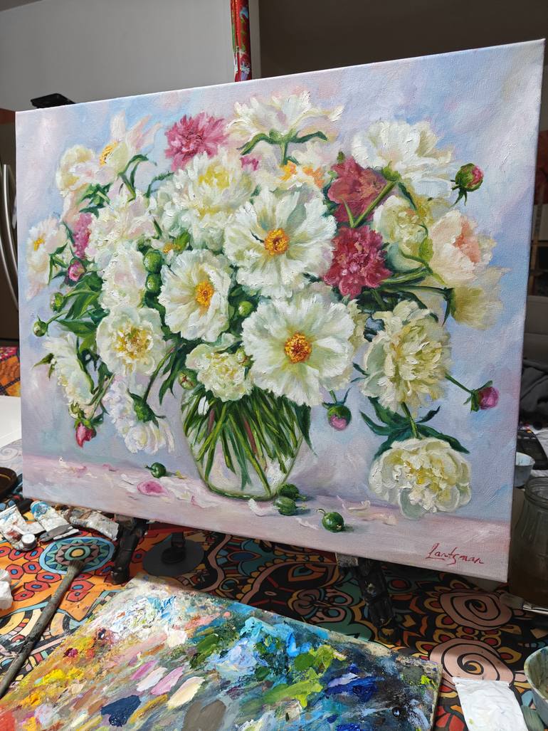 Original Impressionism Floral Painting by Jane Lantsman