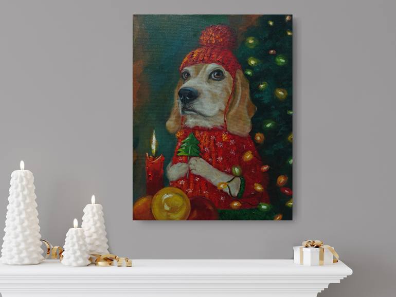 Original Figurative Dogs Painting by Jane Lantsman