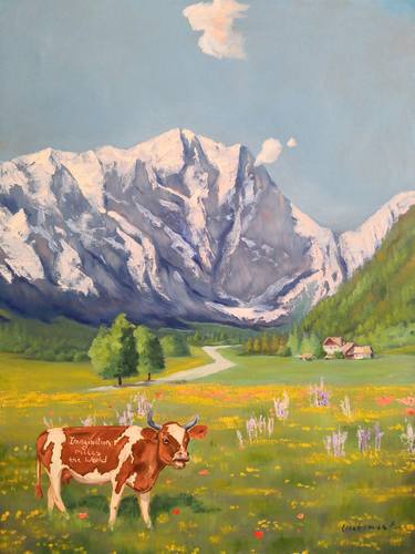 Original Expressionism Cows Paintings by Jane Lantsman