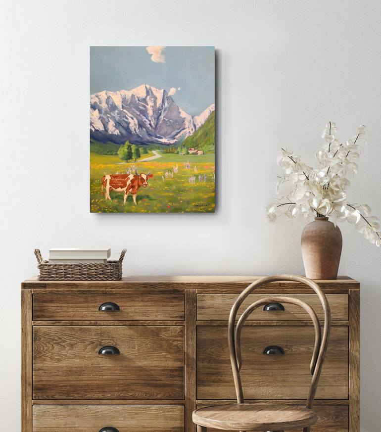 Original Expressionism Cows Painting by Jane Lantsman