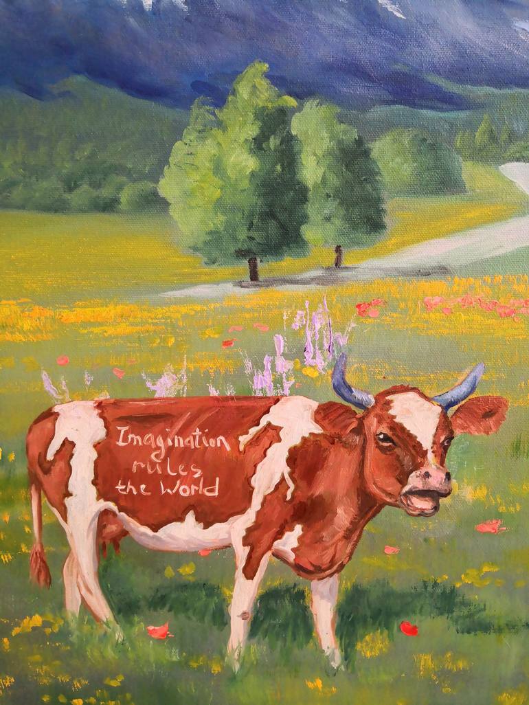 Original Cows Painting by Jane Lantsman