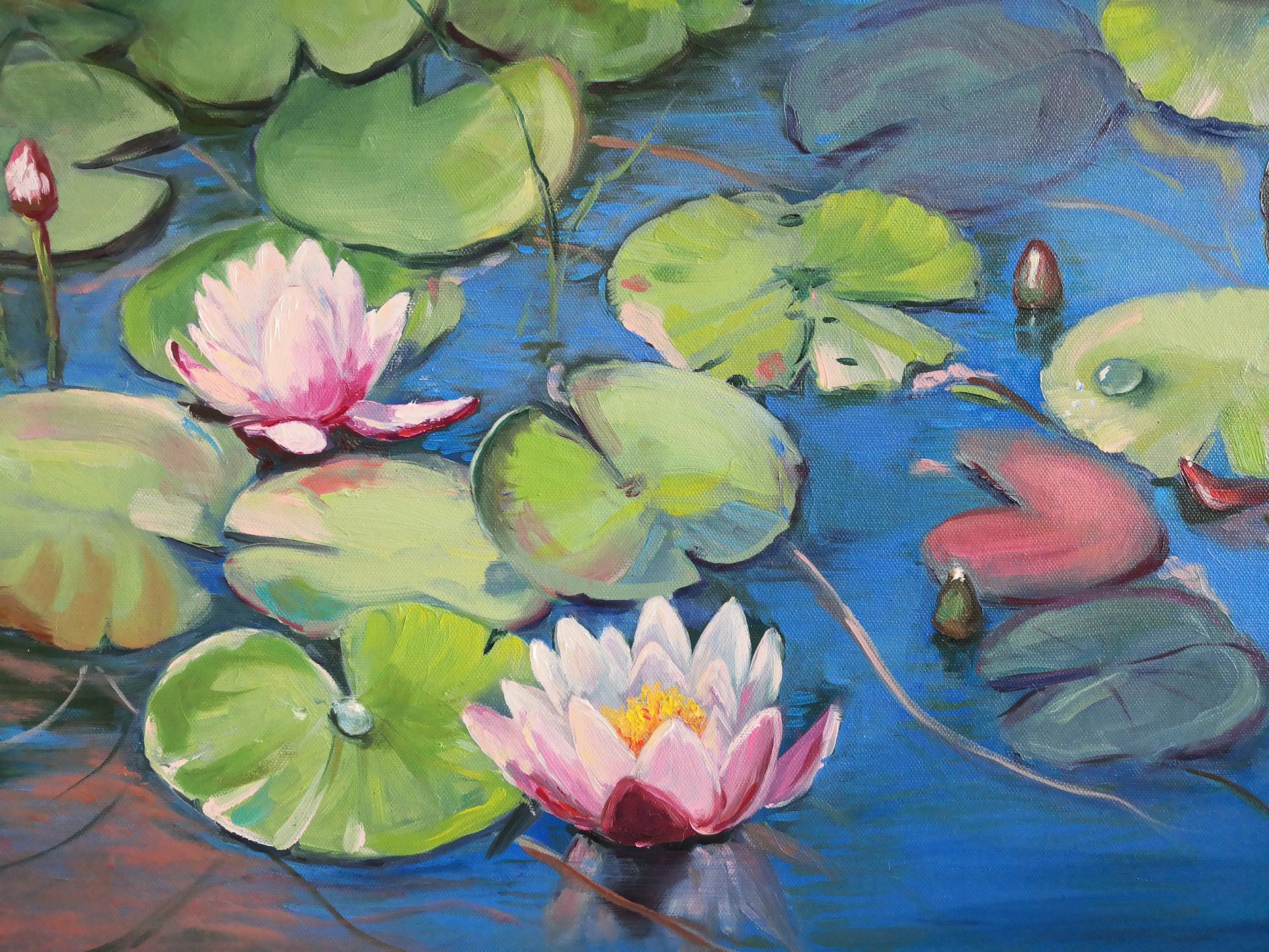 Water Lilies Pond With Lotus Flowers Painting By Jane Lantsman Saatchi Art