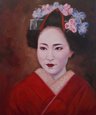 Geisha in kimono on the dark background portrait number 6 thumb