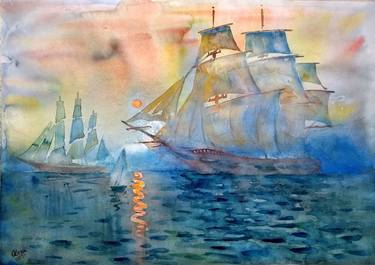 Print of Realism Ship Paintings by Natalia Oleksiienko-Fardelli