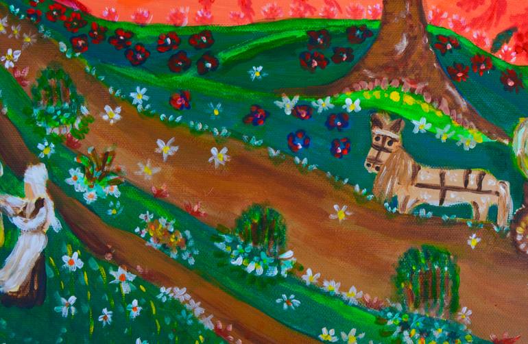 Original Folk Landscape Painting by Tatiana Dulac