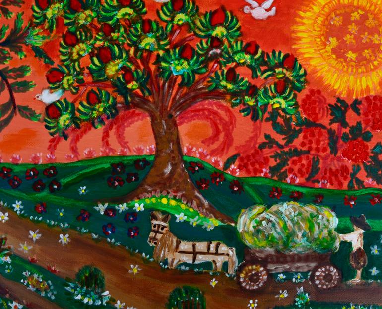 Original Folk Landscape Painting by Tatiana Dulac