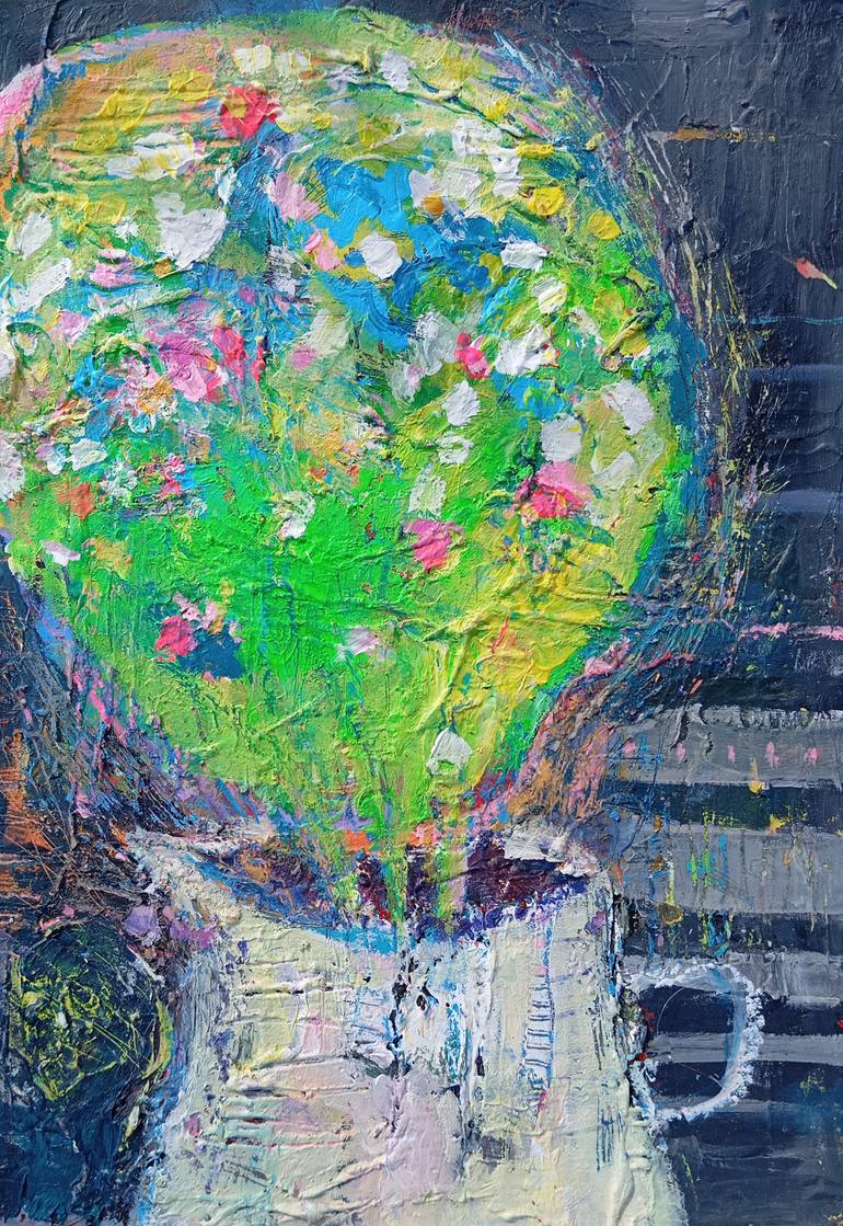 Original Floral Painting by Iryna Kindritska | Abstract Art on Pressed Cardboard | Green Light
