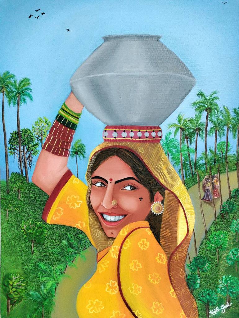 The Happiness of a Village Girl Painting by Kanisha Ghael ...