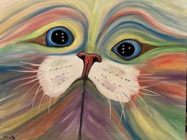Original oil painting abstract cat face thumb