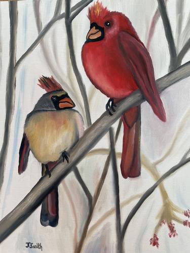Oil painting beautiful cardinal and red bird thumb