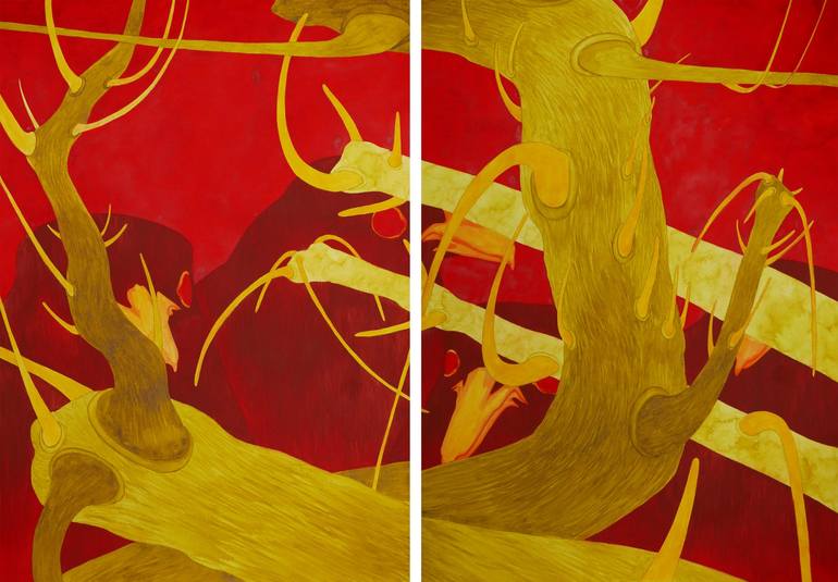 Diptych Trees portraits 5 and 6 Original Painting by karina danylchuk