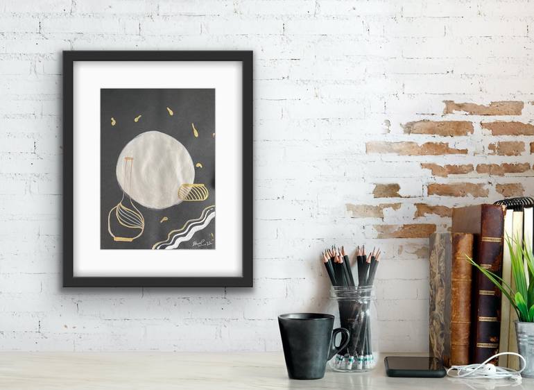 Original Abstract Painting by Urvi Artstudio | Abstract Art on Canvas | "Minimalistic - Silver Moon" 29 cm x 21 cm - Acrylic Art Painting