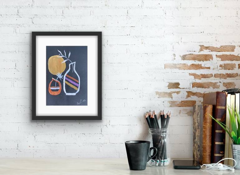Original Abstract Painting by Urvi Artstudio | Abstract Art on Canvas | "Minimalistic - Golden Moon" 29 cm x 21 cm - Acrylic Art Painting