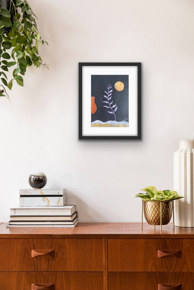 Original Abstract Painting by Urvi Artstudio | Abstract Art on Canvas | "Minimalistic -The Fern" 29 cm x 21 cm - Acrylic Art painting