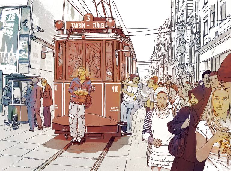 Tramway in Taksim Street - Print