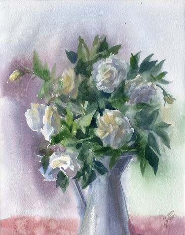 White roses in a vase thumb
