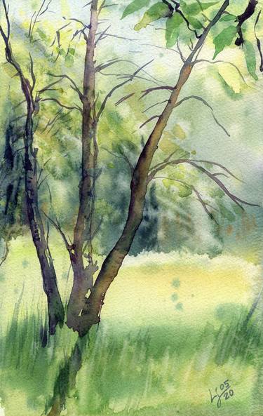 Trees in the garden, watercolor sketch thumb