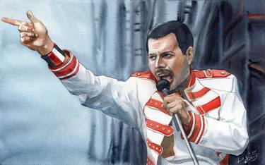Watercolor portrait of Freddie Mercury thumb
