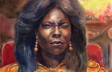 Watercolor portrait of Whoopi Goldberg from  "Ghost" movie thumb