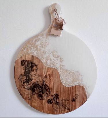 Handmade board epoxy resin wood painting (Geisha) thumb
