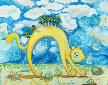 Original Surrealism Cats Painting by Natalia Huber