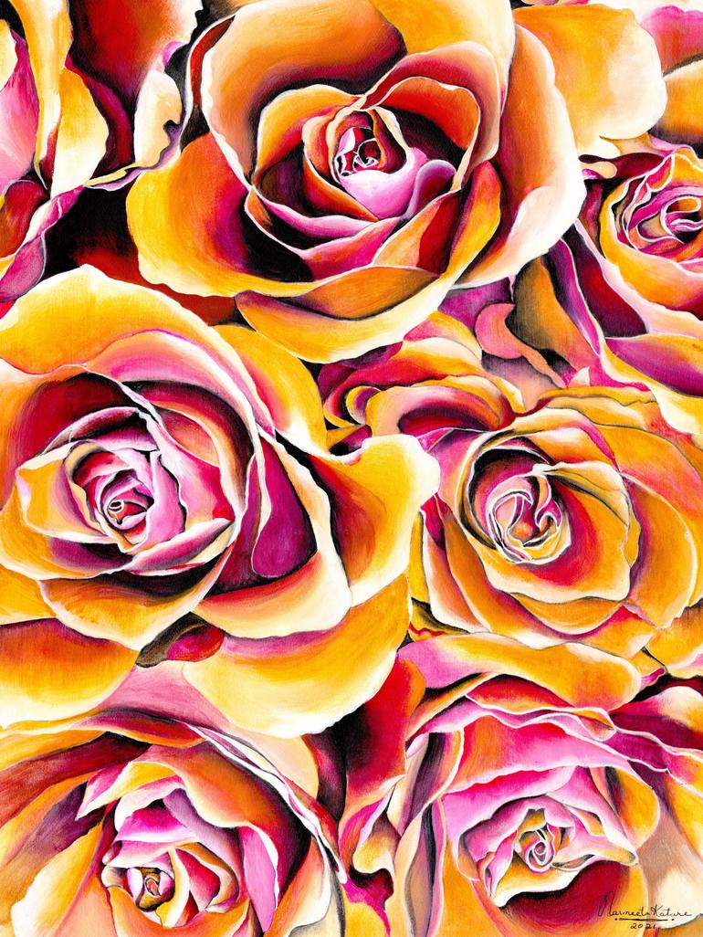 pink and yellow roses painting