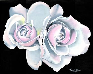 Bewitched : acrylic painting of beautiful pinkish white roses on paper thumb