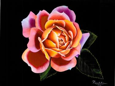Ravishing Rose : beautiful acrylic painting of a gorgeous orange rose on paper thumb