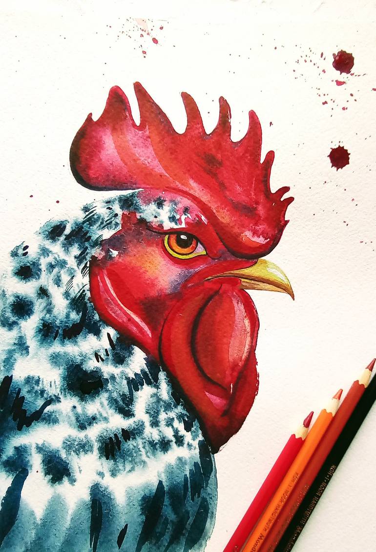 Rooster Painting by Marina Khodareva | Saatchi Art