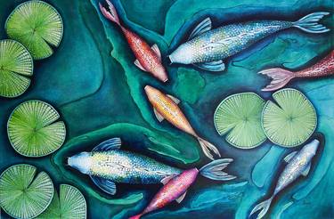 Original Conceptual Fish Mixed Media by Deborah Jones