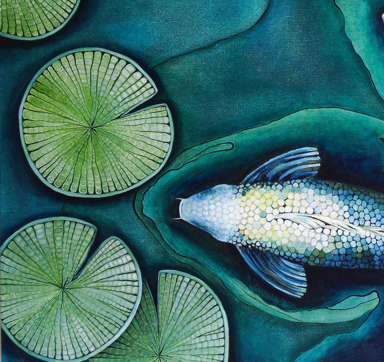 Original Conceptual Fish Mixed Media by Deborah Jones