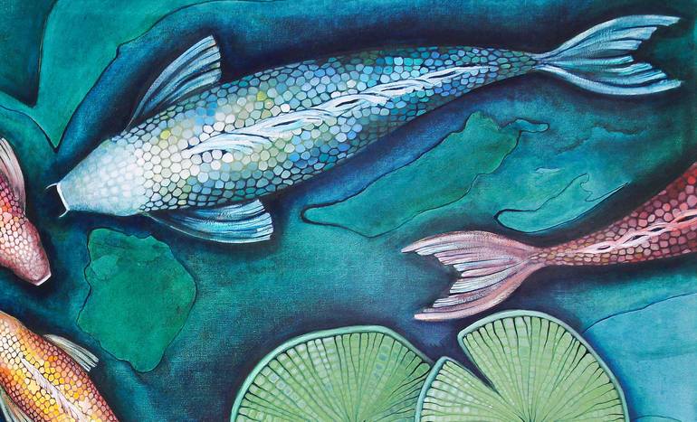 Original Conceptual Fish Mixed Media by Deborah Jones