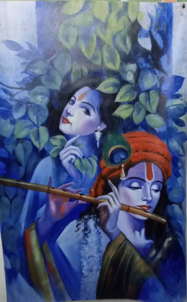 The divine radha krishna by artoholic Painting by Pramod Kumar ...