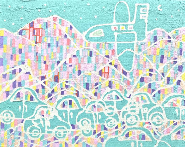 Original Car Painting by Hanji Park | Pop Art Art on Canvas | Emerald Under the Night Sky Emerald Cars