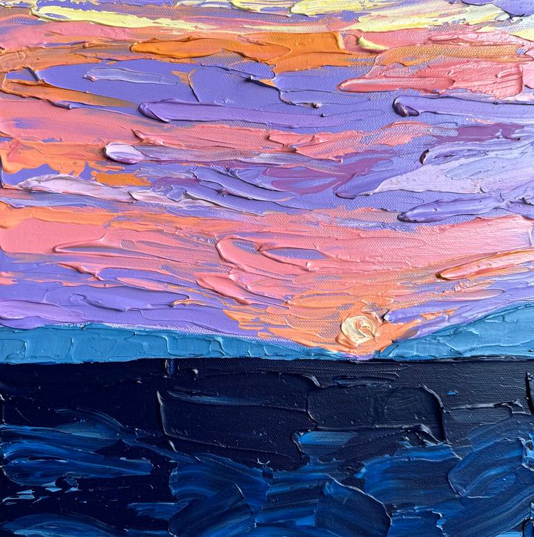 Original Seascape Painting by Guzaliya Xavier | Impressionism Art on Canvas | Sunset over the sea